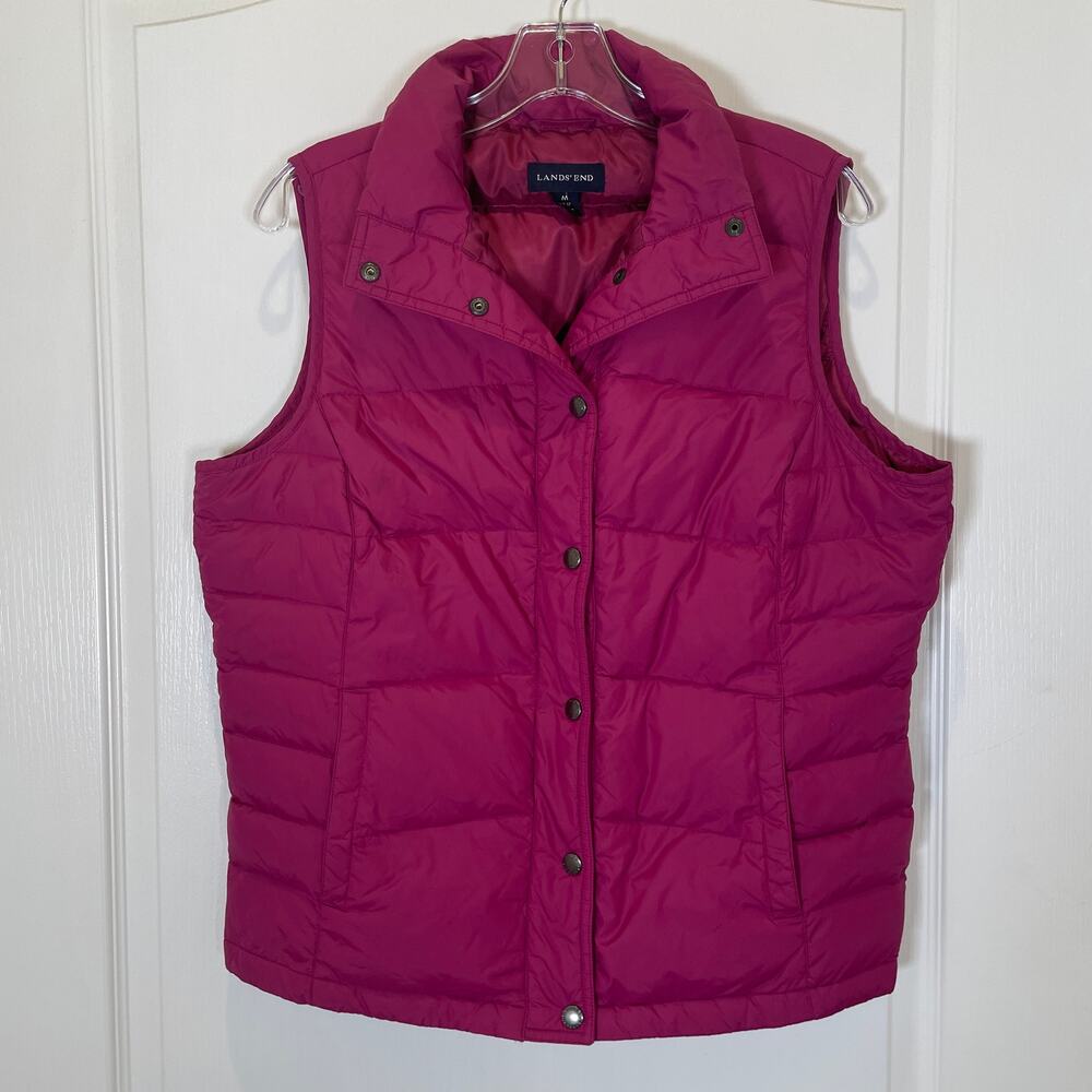 Lands' End Down Filled Puffer Vest‎ Raspberry Purple Button Snaps M 10 / 12